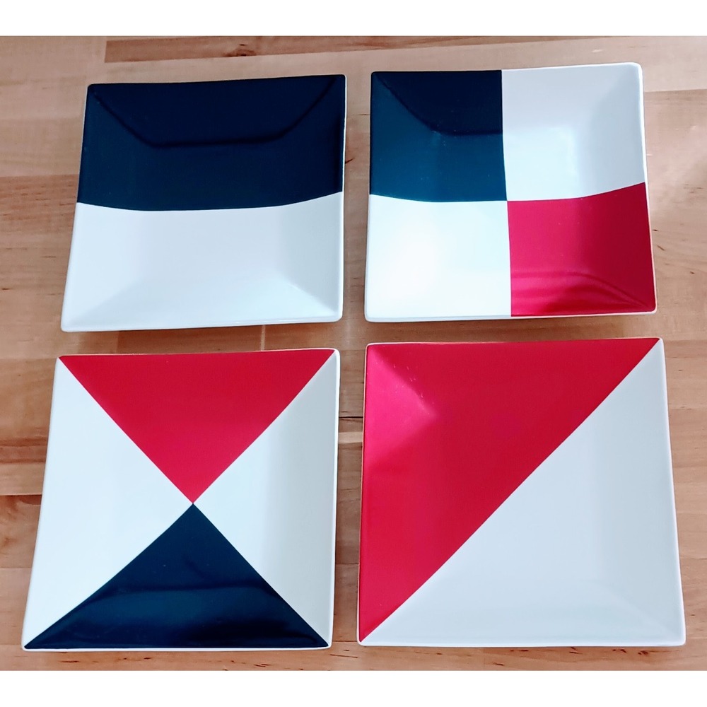 Nautica J Class Appetizer Plates Set of 4 Patriotic Red White Blue 7"